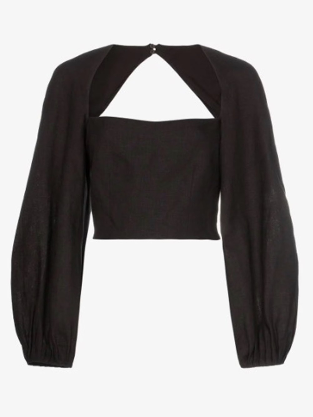 Mara Hoffman Black Open-Back Puff Sleeve Linen Crop Top